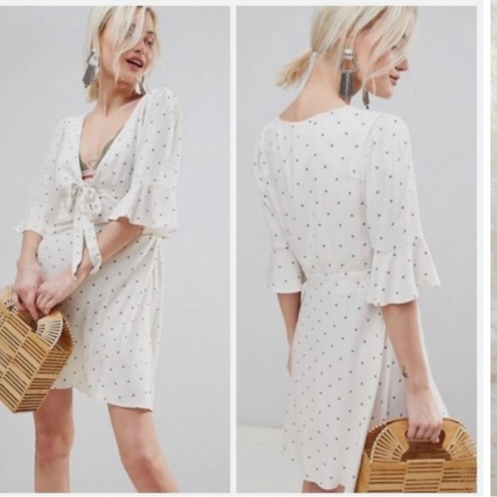 Free People All Yours Ivory & Green Polka Dot Mini Dress